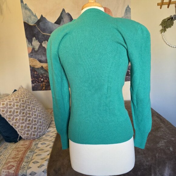 Neiman Marcus 100% Cashmere Sweater Teal Button Shoulder Pads Women’s M Vintage - Picture 5 of 13